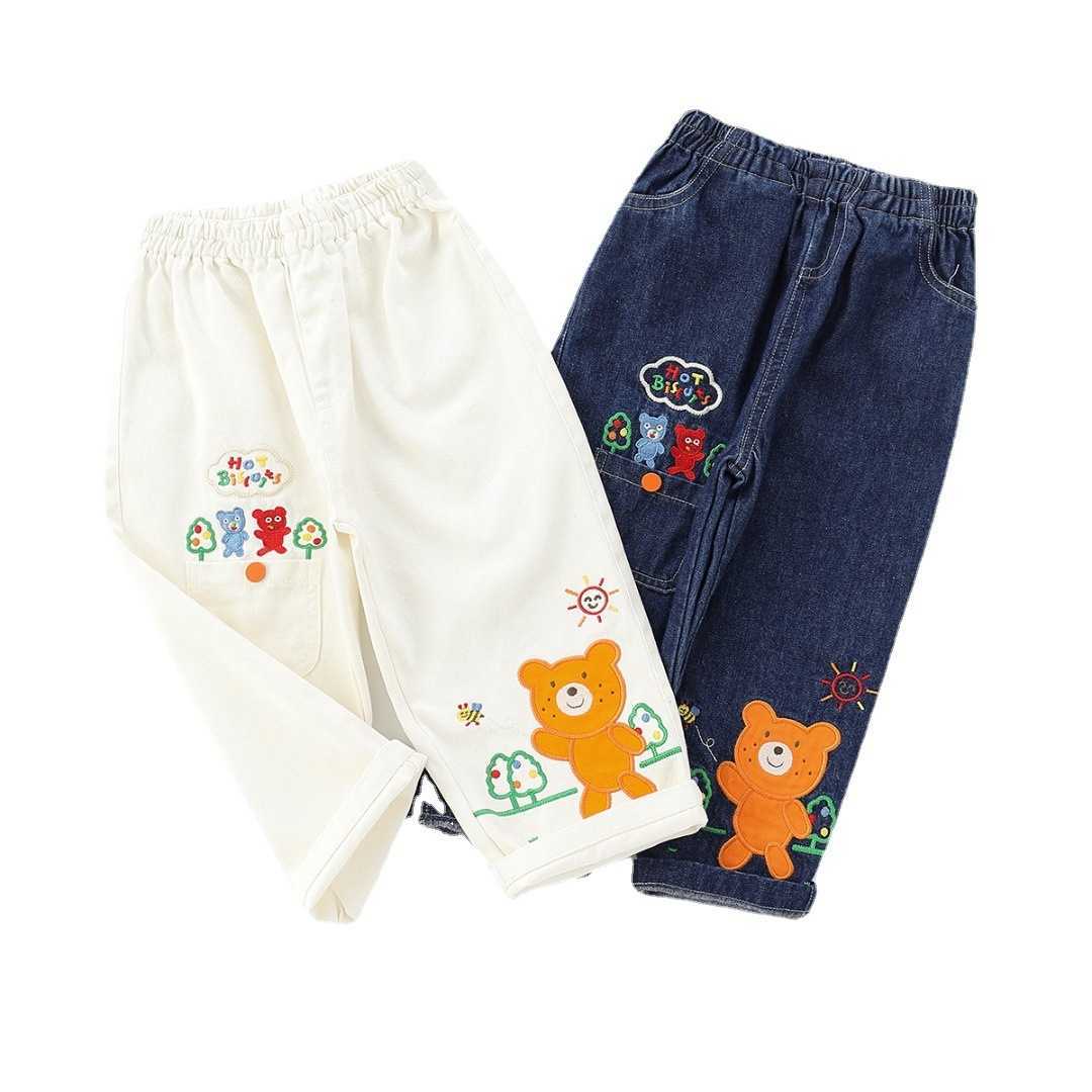 Miki Childrens Clothing Spring and Autumn Styles Pure Cotton Denim Childrens Boys and Boys Cartoon Style Trendy Fashion Boys and Girls Baby Pants Long