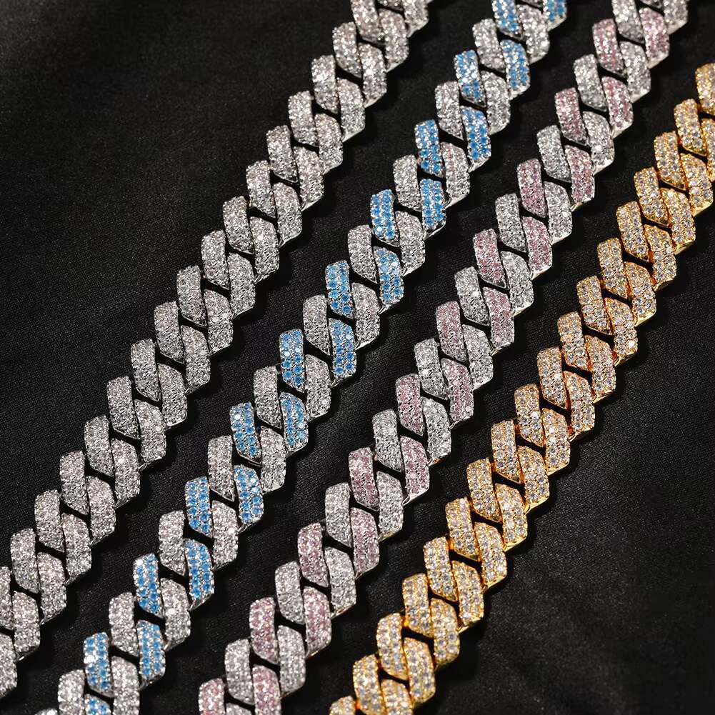 Best Selling 13mm Cuban Link Chain White Gold Chokers Necklace Bracelet Jewelry Hiphop Iced Prong Micro Trendy Geometric Zircon