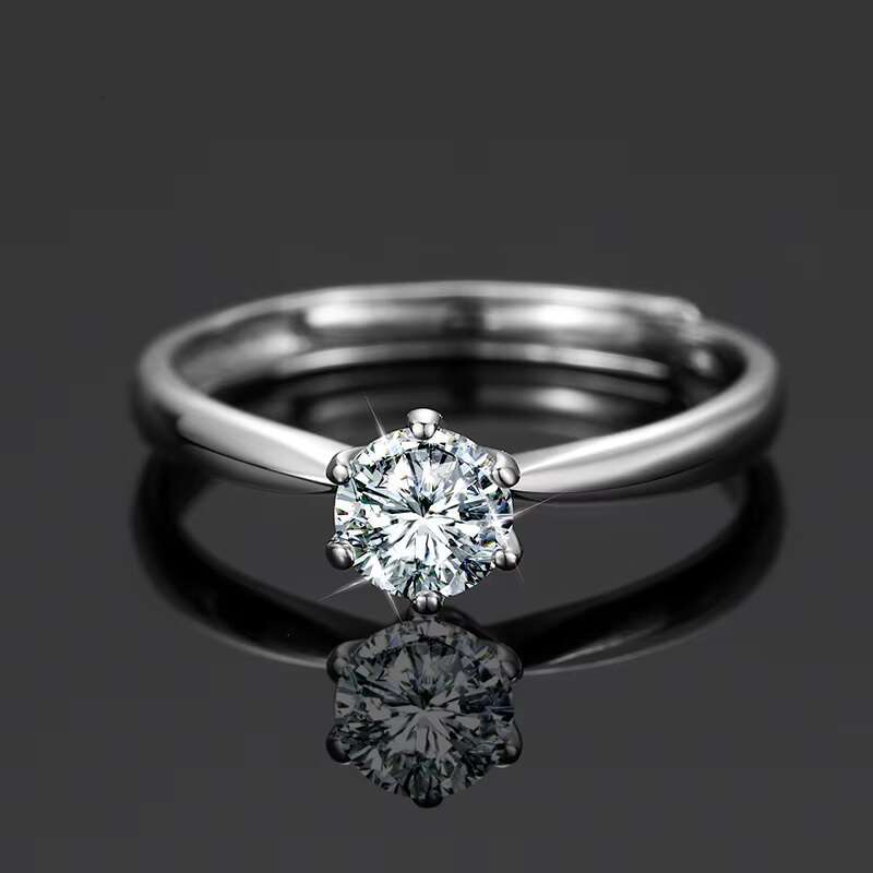 Drop Shipping Adjustable 925 Sterling Silver 5mm 0.5ct VVS Moissanite Diamond Wedding Ring