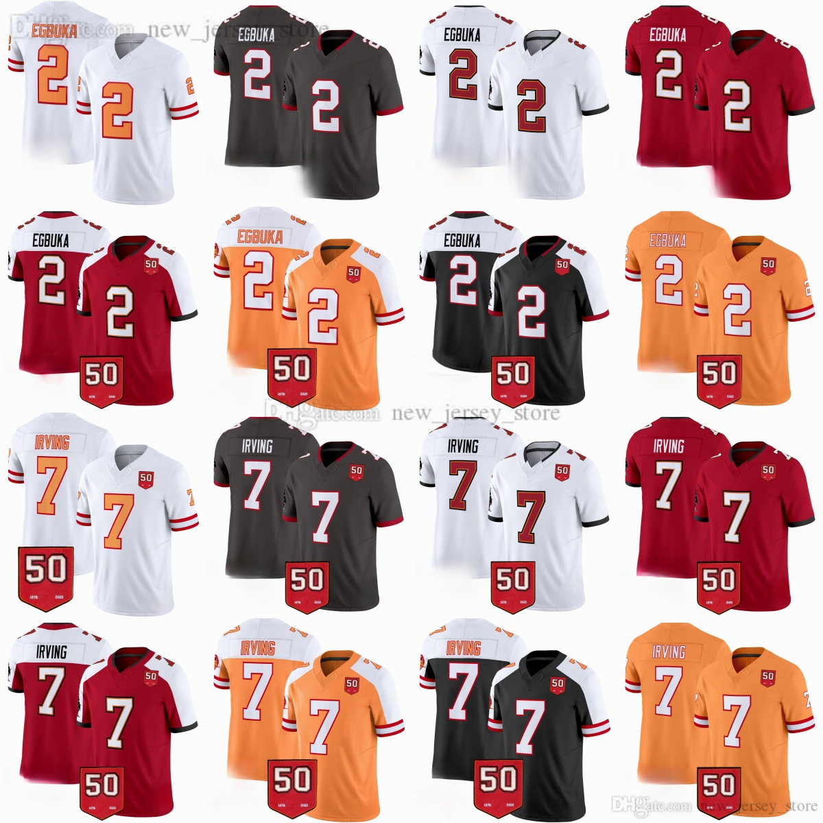 2025 Football Draft 2 Emeka Egbuka Jersey 50th Stitched Bucky Irving Jerseys 1976-2025 Red White Breathable Sport Short Shirt