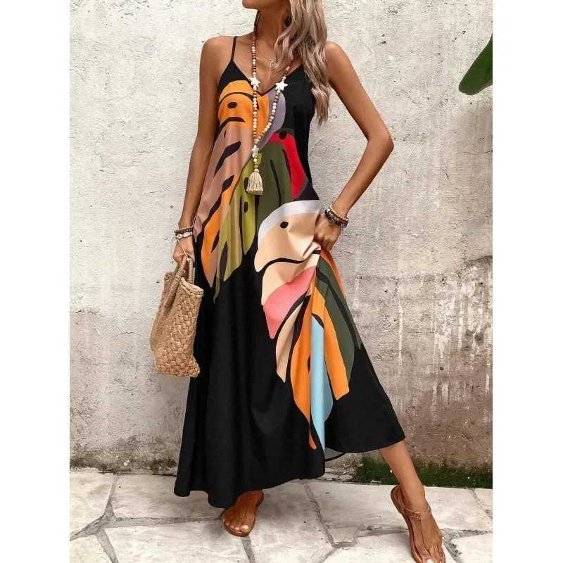 VNeck printed loose long cardigan wool sweater suitable for beach wear bikinis sun protection European and American style holiday dresses W250430