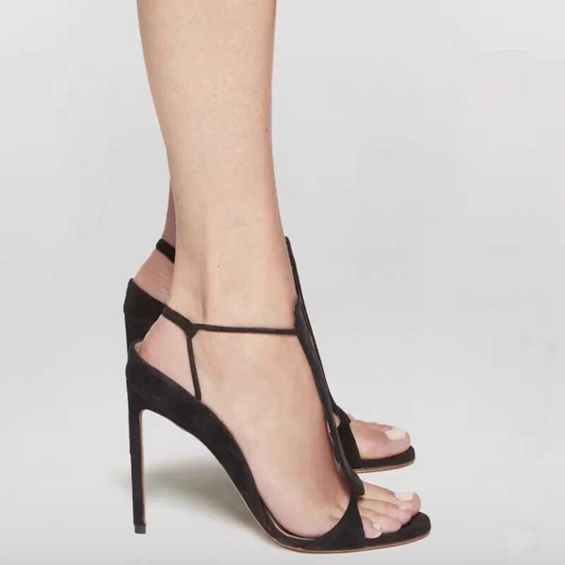 Fashion Brand Shoes T-Strap Slingback Round Suede Open Sexy Sandals Thin High Heeled Banquet Versatile Women Shoe