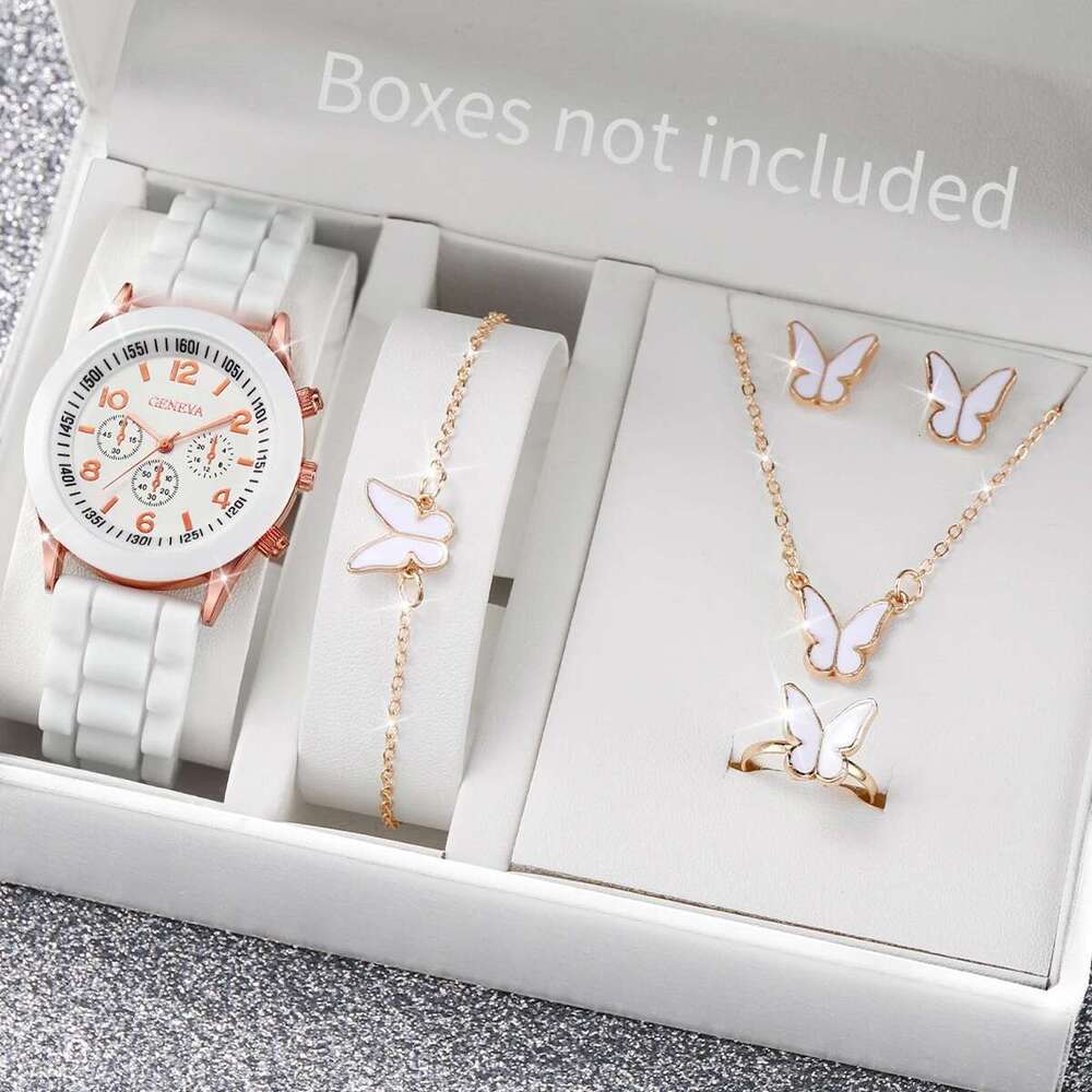 5/6Pcs Fashion Silicone Band Women Quartz Watches Jewelry Set Reloj Mujer Girls Clock Gift (Without Box)