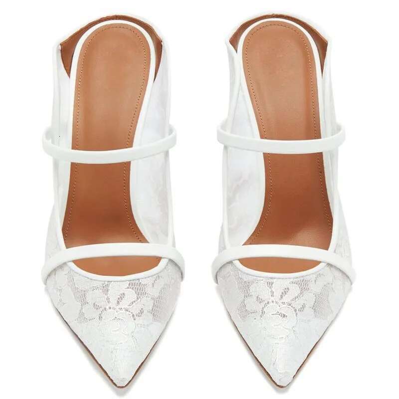 Spring and summer new pointed shallow lace mesh ribbon fashion slippers thin high-heeled banquet dress large size women's sandal