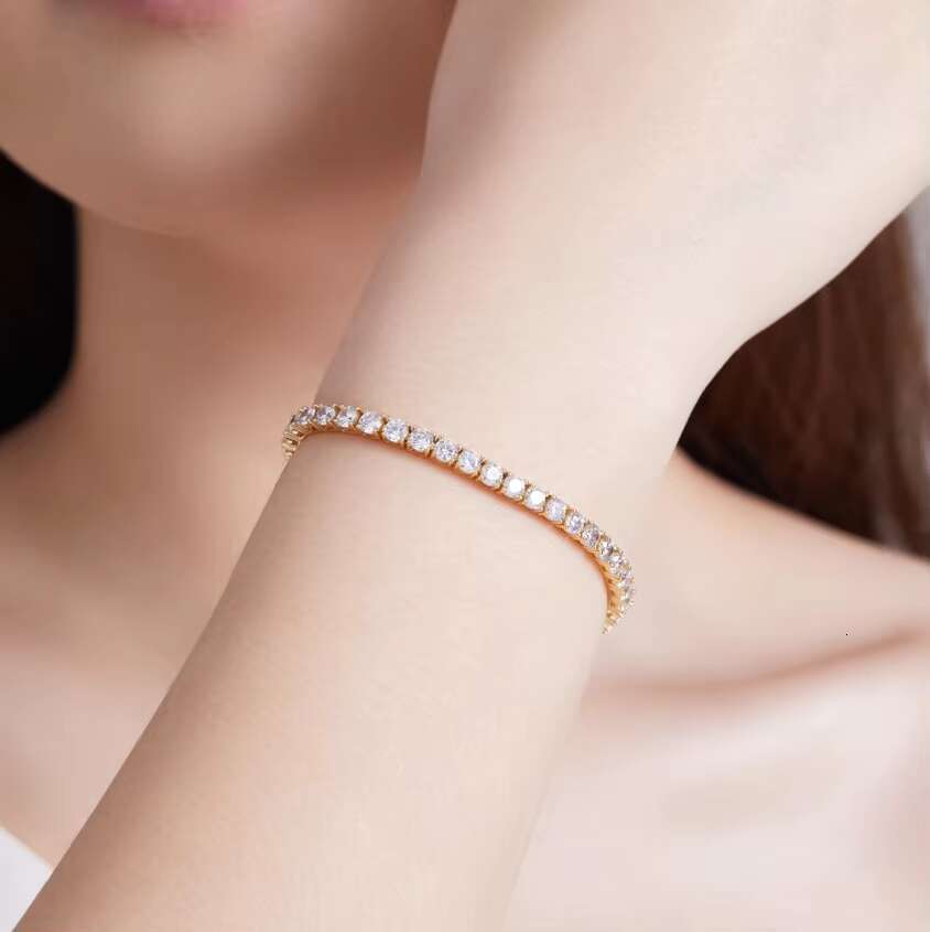 4mm CZ Rhodium Cubic Zirconia Fashion Silver Fine Bracelet Jewelry 14K 18K Gold Plated Trendy Women Tennis Zircon Chain Bracelet