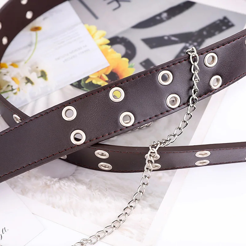 Women Double Ring Belts Double Hole Eyelet Grommet Leather Buckle Punk Pin Belt Leisure Dress Jeans Gothic Waistband 250430