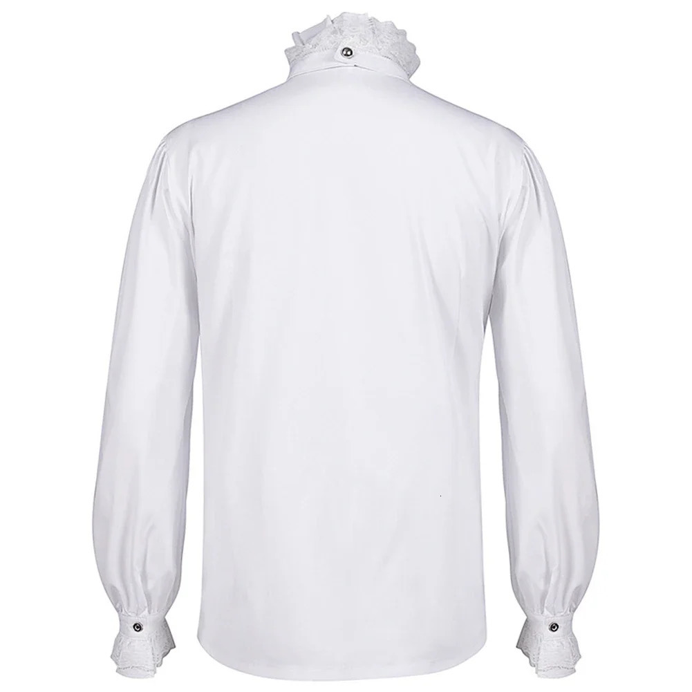2024 Mens Gothic White Shirt and Top Retro Victorian Medieval Lace Ruffle Collar Puff Sleeve Clothing 250427