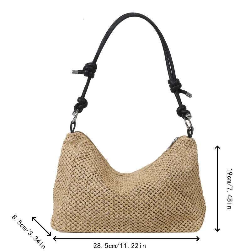 Woven Patchwork Casual Straw Shoulder Beach Tote Bag