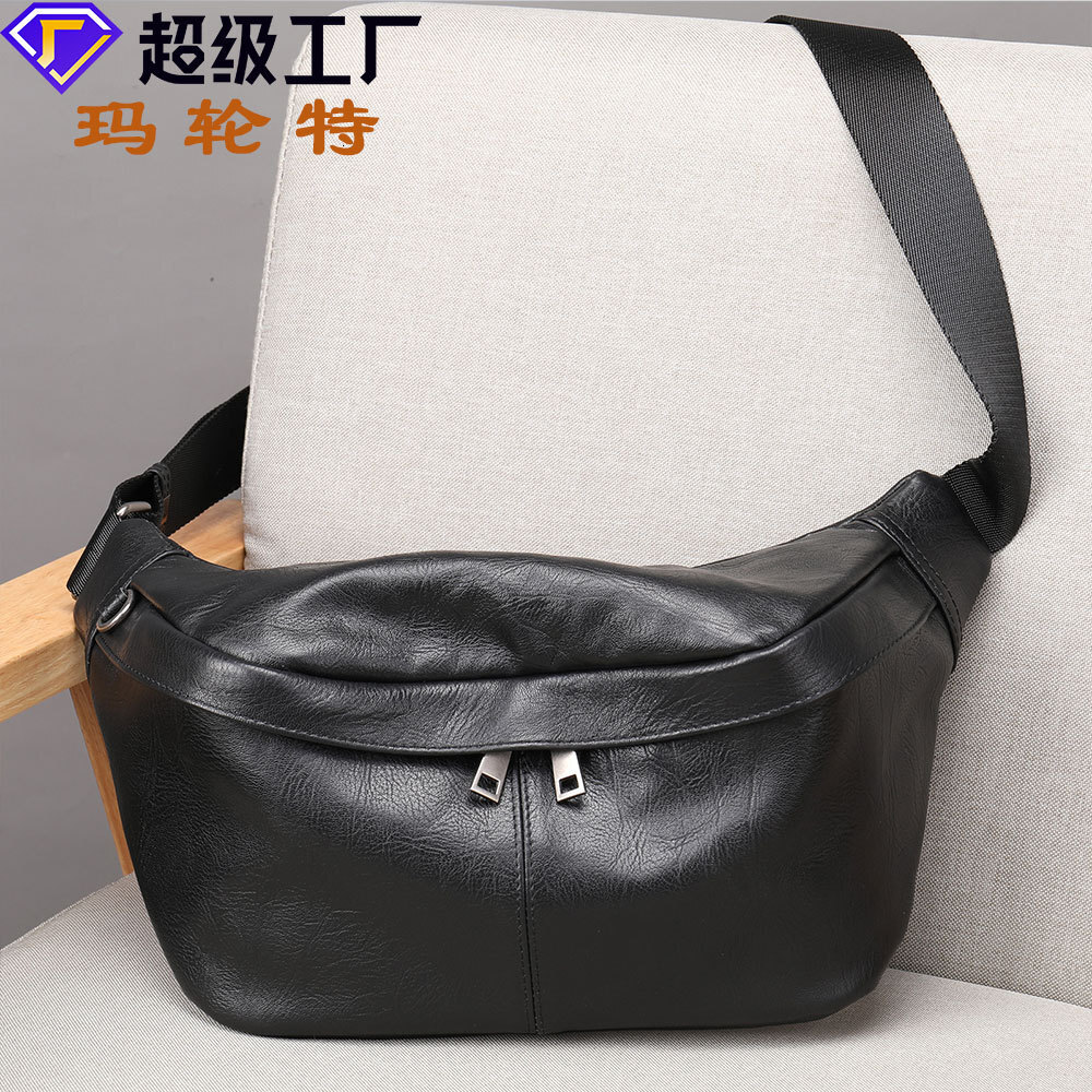 Maronite Trendy Fashion Top layer Cowhide Men's Chest Wear resistant Large Capacity Outdoor Genuine Leather Waist Bag for Men