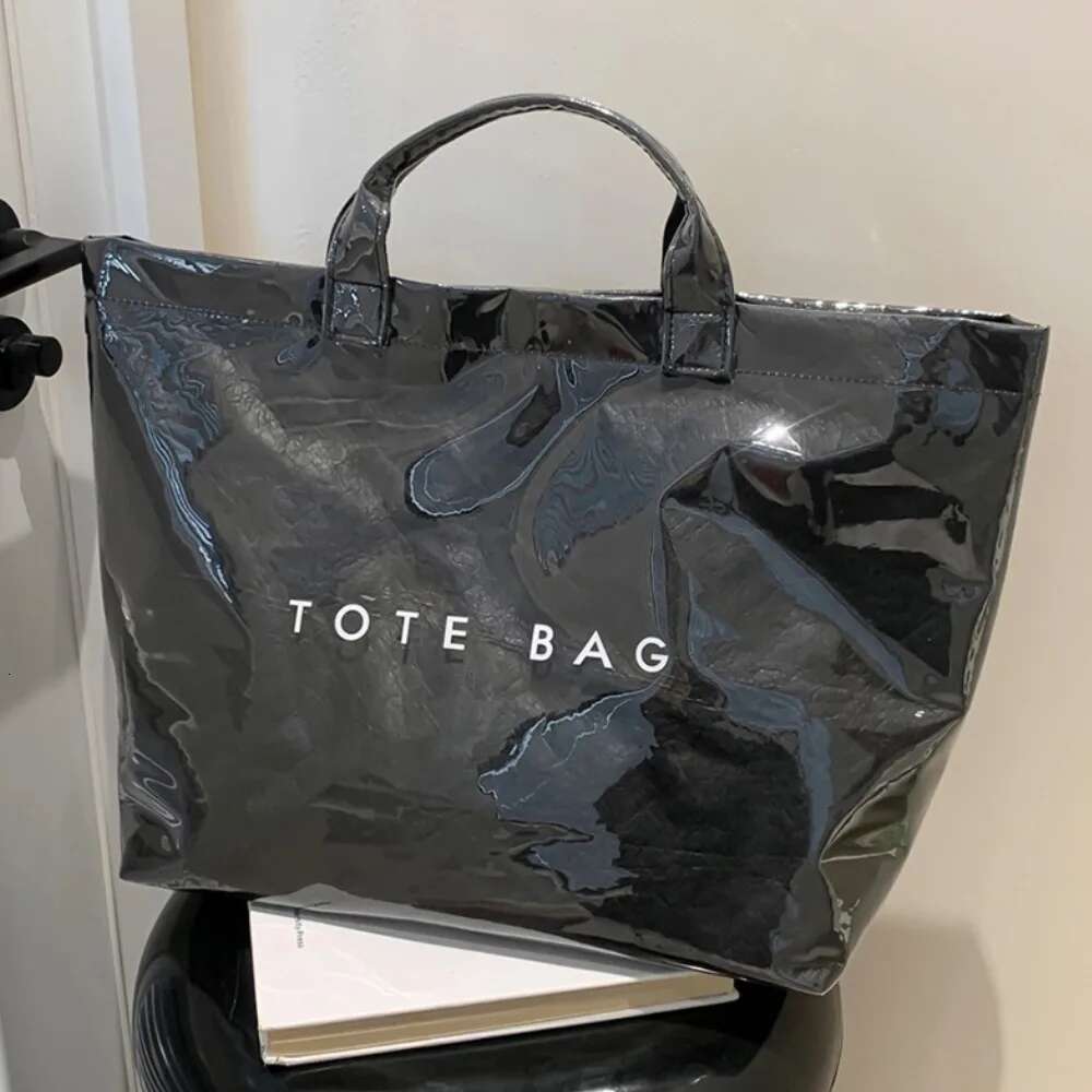 designer bag Large Capacity Fashion Tote PVC Waterproof Transparent Jelly Bag With Handles Trendy Vintage Casual Letter Print Handbag