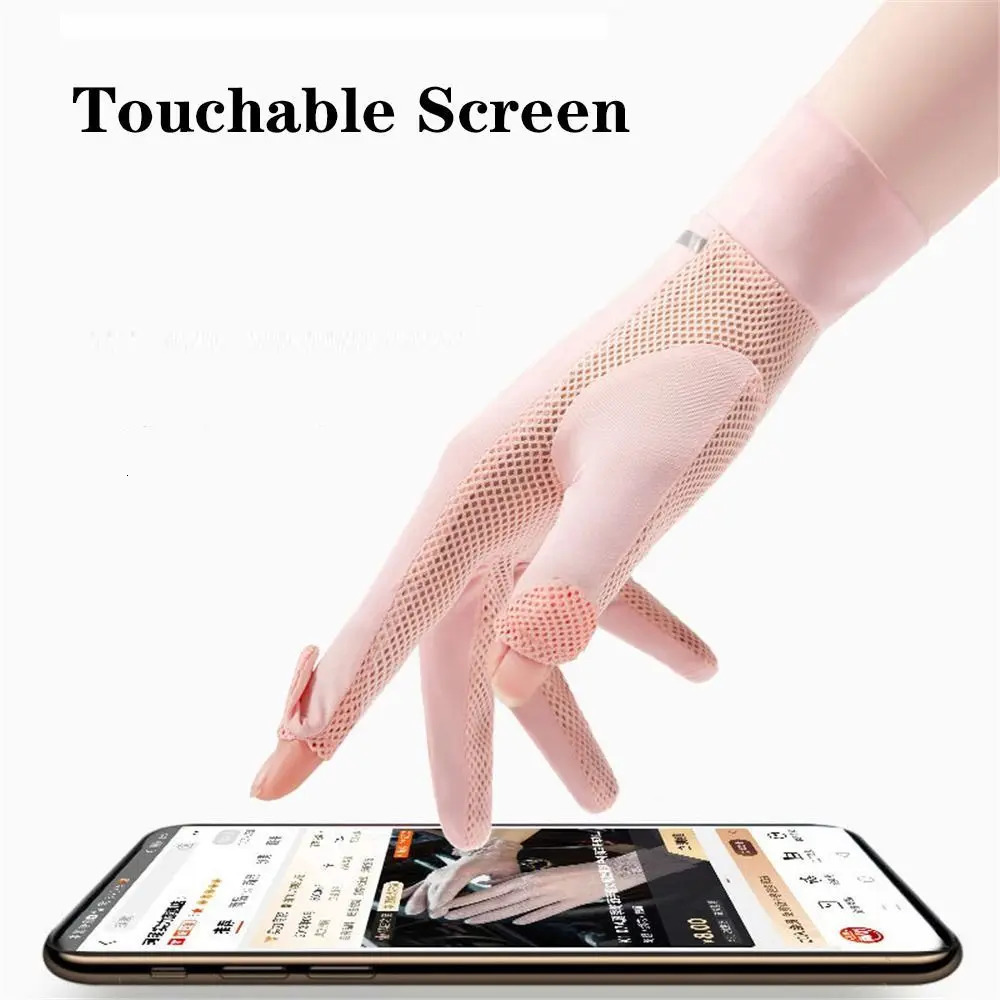 Womens Sunscreen Ice Silk Womens Summer Sunscreen Gloves Fashion Bicycle Driving Gloves Thin UV resistant Gloves 250428