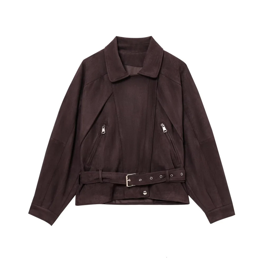 UNIZERA Womens SpringSummer Fashionable Simple and Versatile Suede Belt Motorcycle Style Jacket 250428