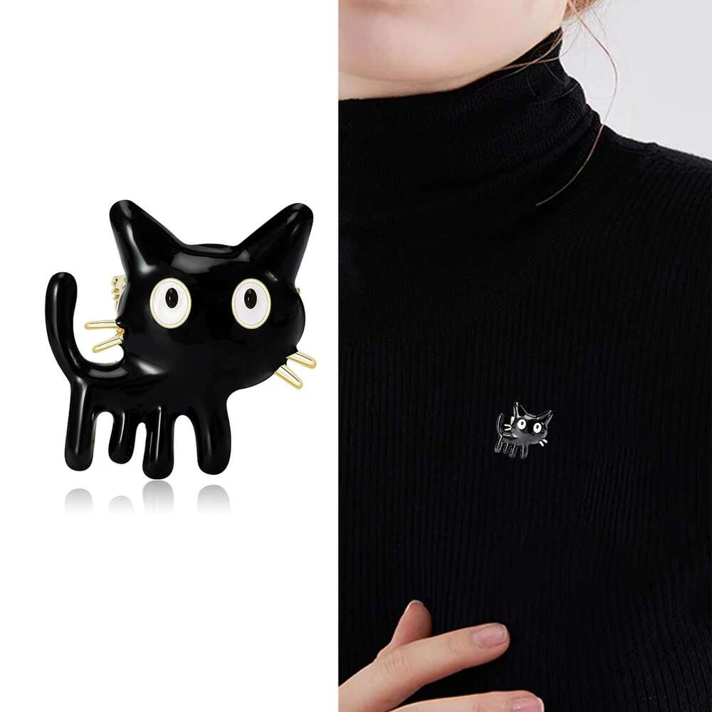 Enamel Cat Brooches For Women Unisex Rhinestone Animal Pins Banquet Party Backpack Gifts Jewelry Accessories