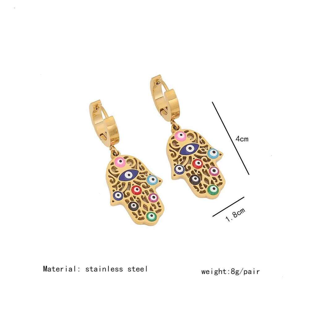 316L Stainless Steel New Fashion Fine Jewelry Colourful Eyes Palms Charm Hollow Thick Chain Necklace Bracelet Earrings For Women