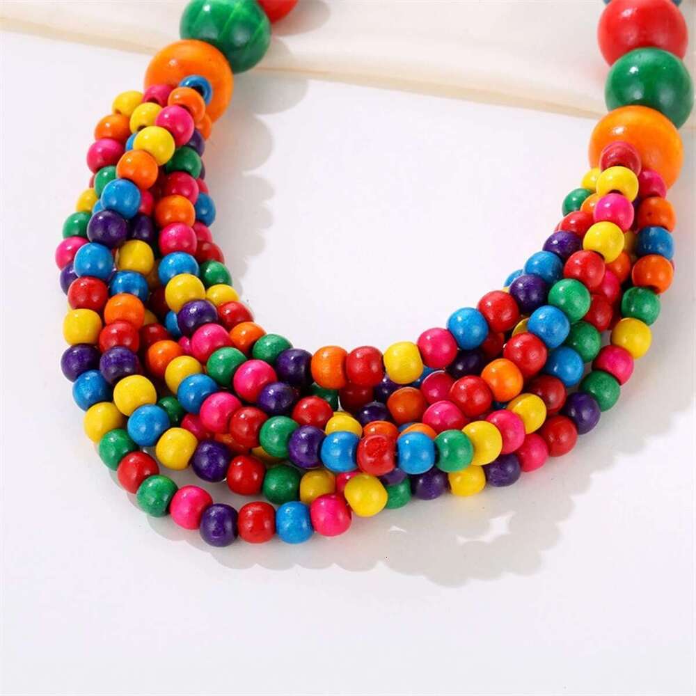 African Style Bohemian Multi-Layer Wooden Bead Handmade Beaded Bib For Women Summer Jewelry Accessories Choker Necklace