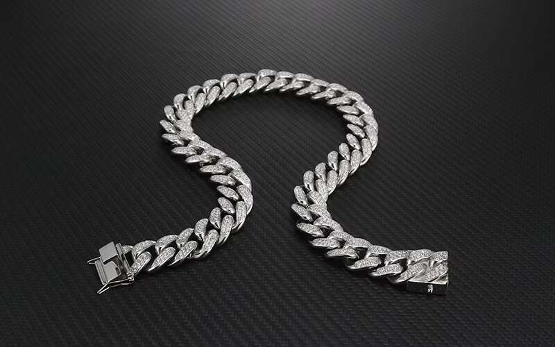 20mm Thick Stainless Steel Hiphop Luxurious Iced Out Full CZ Diamonds Miami Cuban Chain Bracelet Men