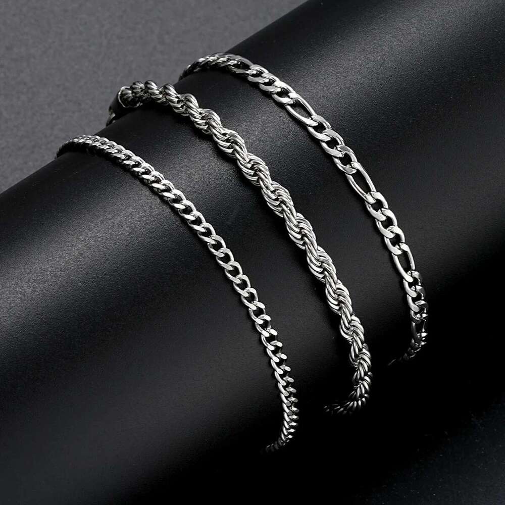 3Pcs/Set Stainless Steel Punk Cuban Chain For Men Minimalist Sier Color Hip Hop Bracelet Party Fashion Jewelry Gifts