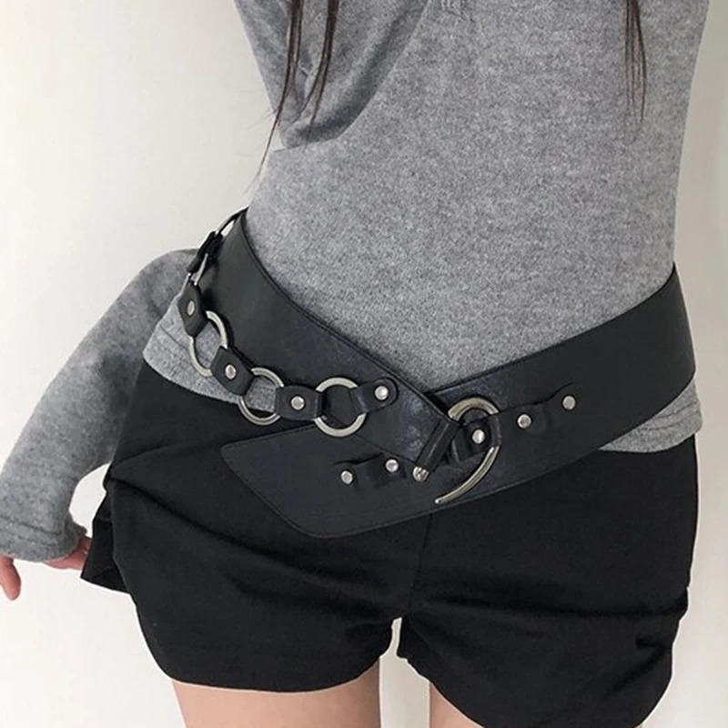 SUCHCUTE Fashion Adjustable Waistband Women Vintage 2000s PU Leather Belt Y2k Punk Chain Belt Waist Ornament Daily Decorations 250430