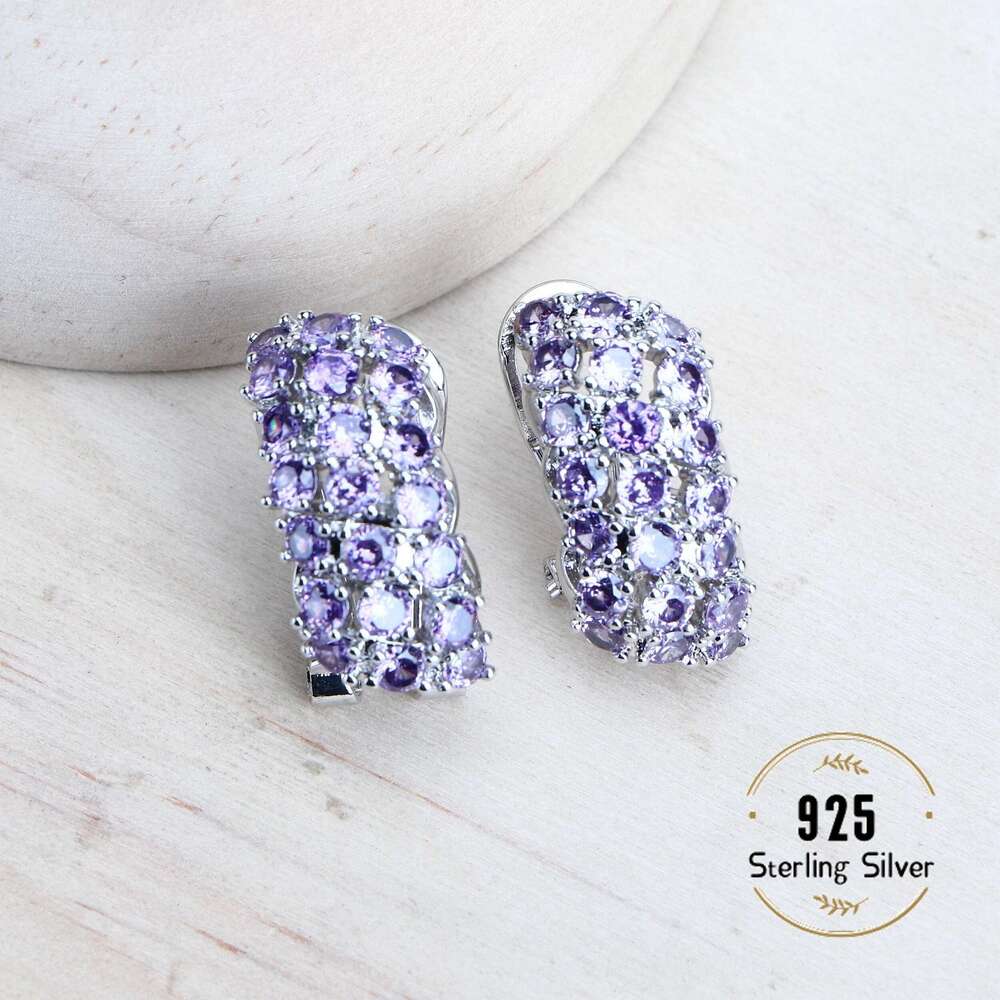Sier Women Bridal Jewelry Sets Purple Zirconia Fine Costume Jewellery Wedding Earrings Rings Pendant Bracelets Necklace