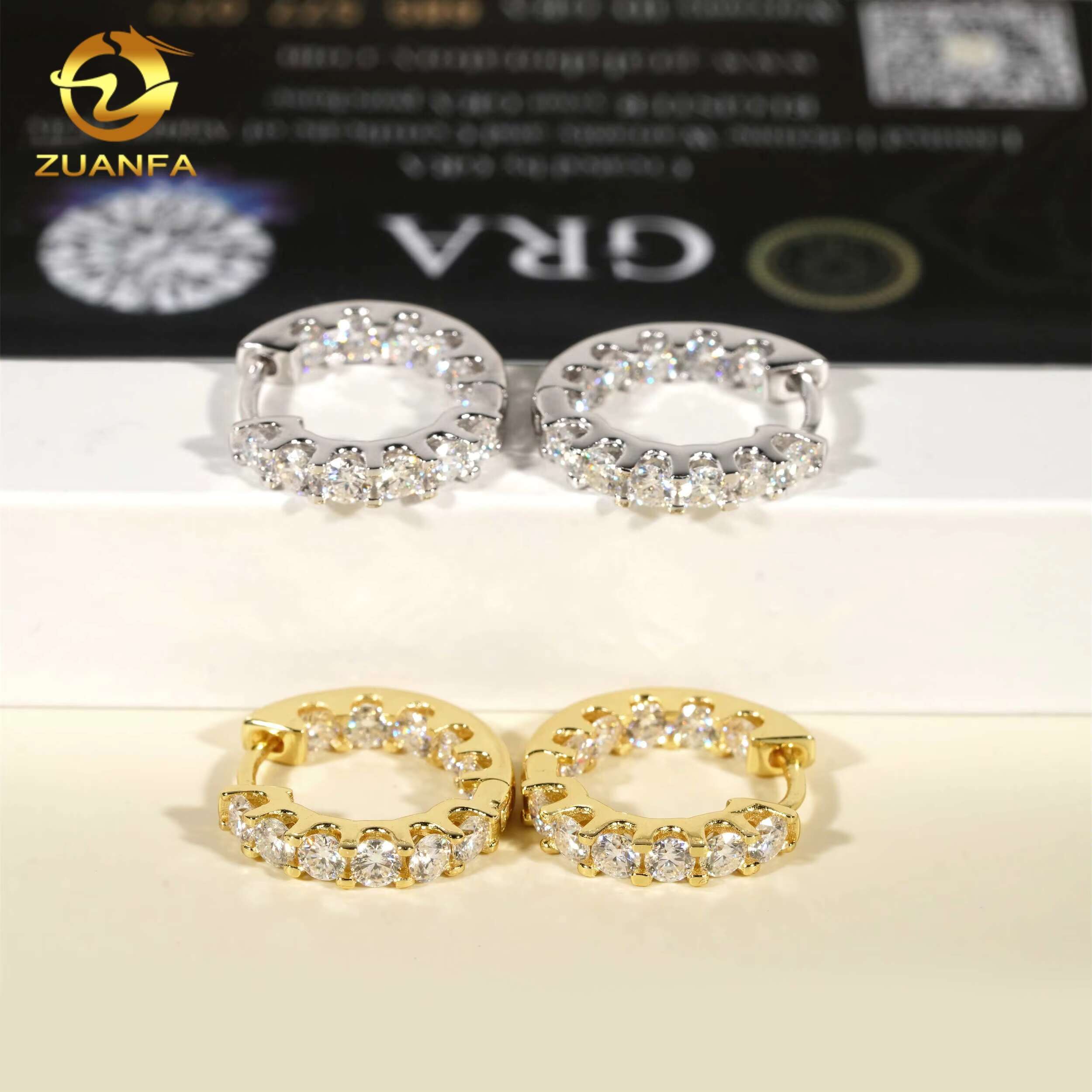 Pass Diamond Tester Silver 925 Ready to Ship Fine Jewelry Hip Hop Mens Women VVS Moissanite Hoop Earrings