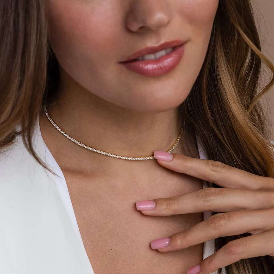 EManco Minimalist Gold Plated Stainless Steel Necklace Diamond Tennis Chain Choker Necklace