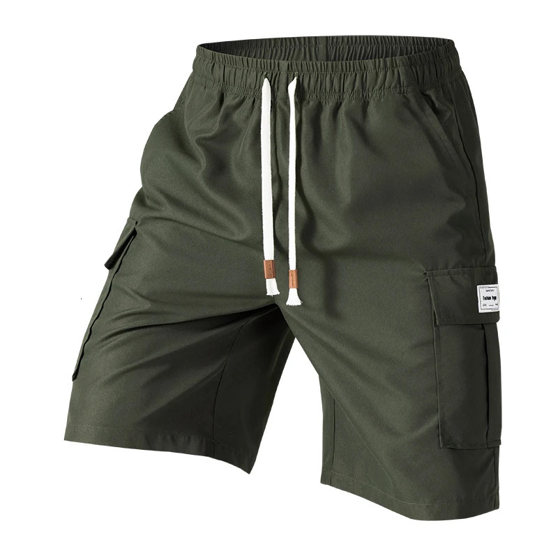 2025 mens multi pocket cargo shorts casual and comfortable elastic waist traction summer Bermuda 250425