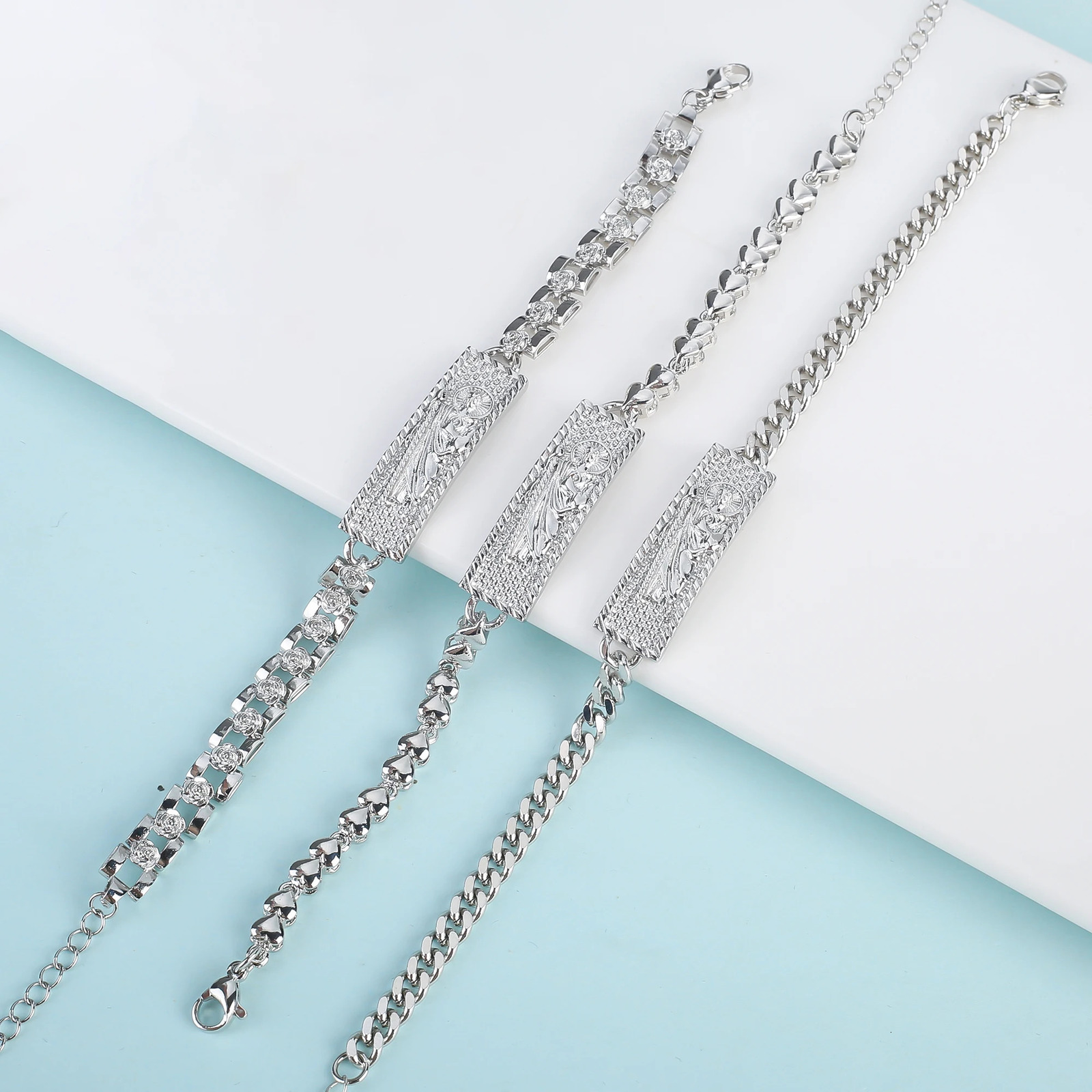 Silver Plated Simple Metal Religious Adjustable Bracelet For Men And Women Hip Hop High Quality Accessories Jewelry 250430