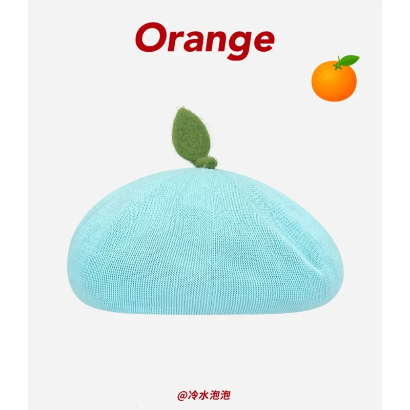Japanese Cute Orange Shape Breathable Mesh Beret Womens Summer Fashion Edition Sweet Knitted Paint Hat Y2K 250430