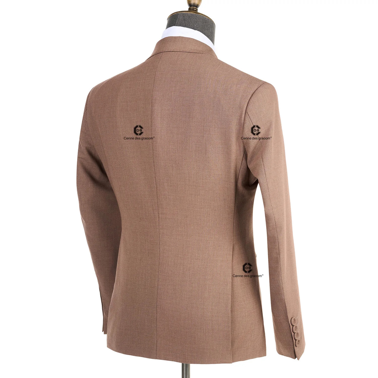 Cenne Des Graoom Elegant Brown Double Chest Mens Handmade Sewing Button Set High Quality Wedding Party 250428