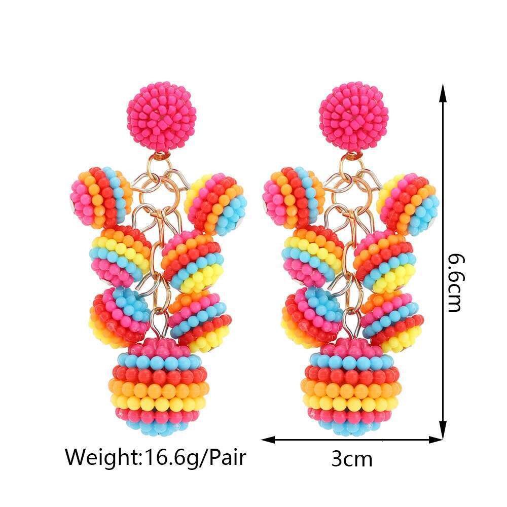 Fashion Colorful Ball Full Beaded Acrylic Dangle Earrings For Women 2022 Trend New Boho Design Pendientes Party Jewelry