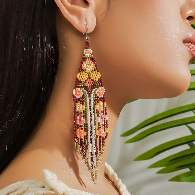 MYYA Colorful Rice Beads For Women Retro Boho Tassels Water Drop Earrings Long Exaggerated Ethnic Style