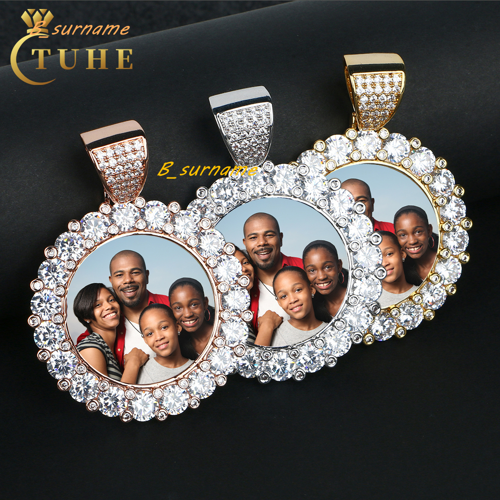 Bling Memory Jewelry Hip Hop Men Women 47mm Gold Plated Brass AAAAA CZ Diamond Iced Out Custom Photo Pendant With Picture