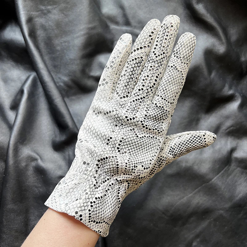 White leather womens sheepskin lace gloves without lining single-layer skin sunscreen fashionable driving gloves 250430