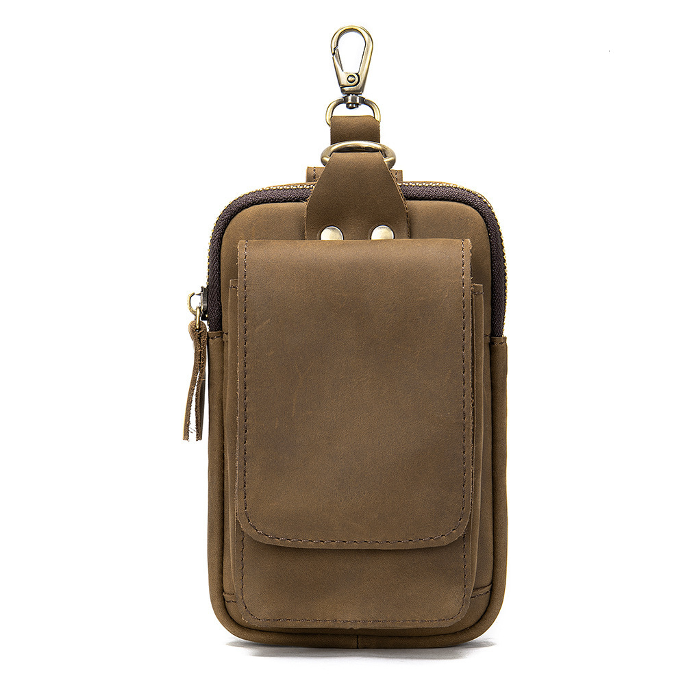 Waist top layer cowhide belt bag, men's work site wearing belt, vertical genuine leather multifunctional mobile phone bag