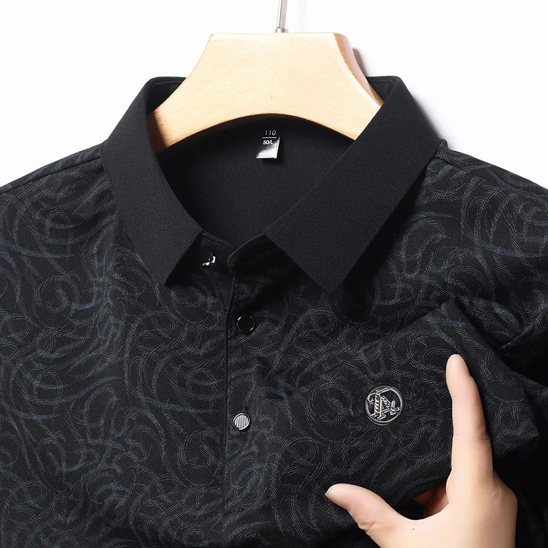 Summer Print Short Sleeve Polo Shirt for Men High end Casual Collar Half Sleeve T-shirt Bottom Top for Men 250428