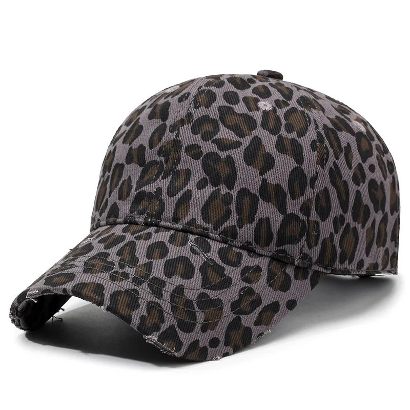 Personalized hole breaking leopard print baseball cap washed cotton shield duckbill cap seasonal casual cap hat 250430