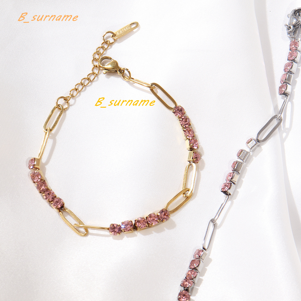 18K Gold Bracelets for Couples Stainless Steel Pink Moissanite Tennis Chain Jewelry Iced Out Moissanite Bracelet Wholesaler