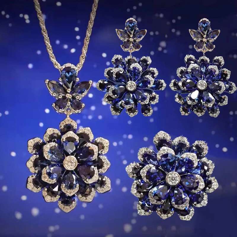 Sier Color Blue/Red/Green Crystal Jewelry Sets For Women AAA Zircon Wedding Party Elegant Rings Earrings Necklaces