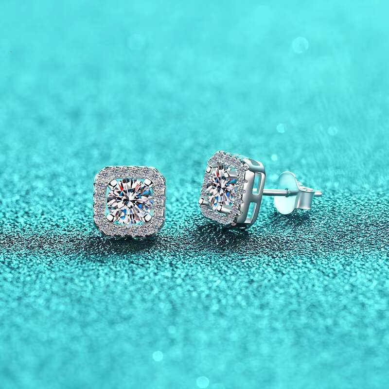 Fine Jewel Ladies Womens Moissanite Diamond Geometric Square Fashion 925 Sterling Silver S925 VVs1 Moissanite Stud Earrings