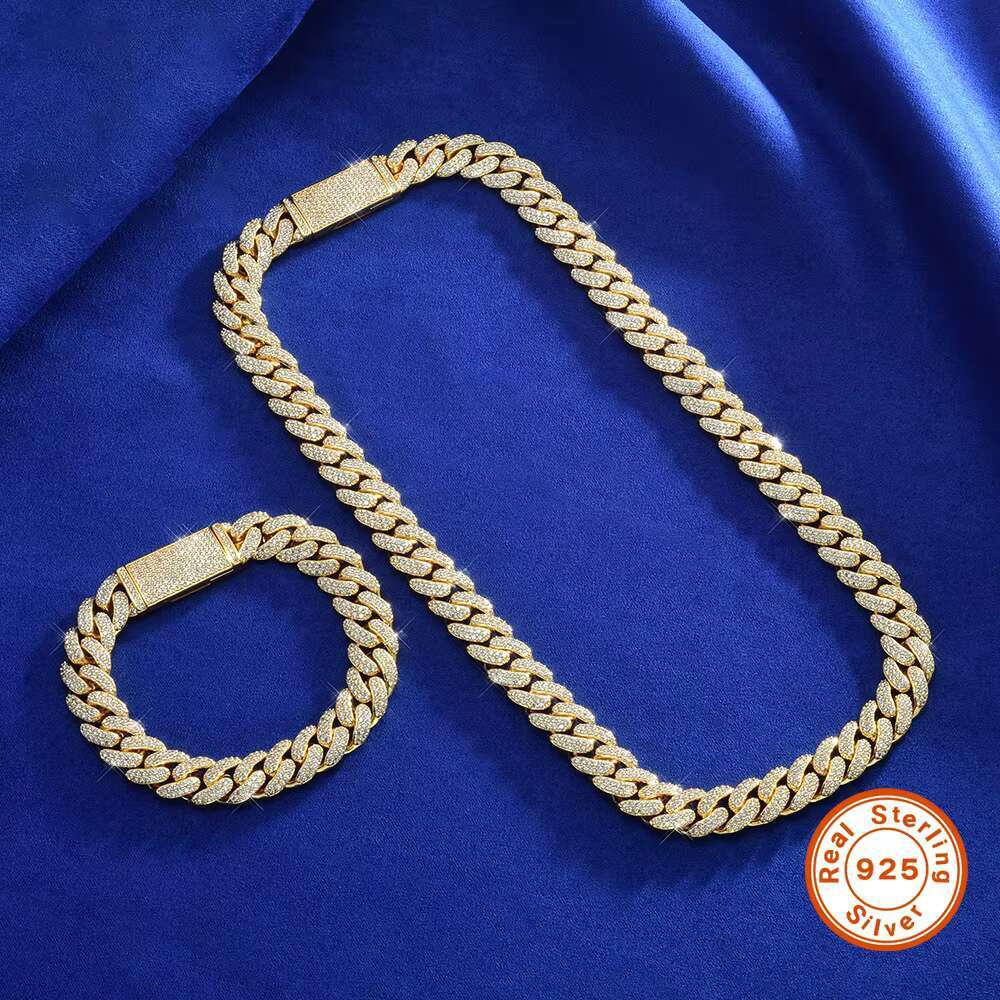 Mozambique 925 Silver Cuban Chain 12mm Gold Plated Geometric Pattern for Weddings Engagements Top Vvs Moissanite Necklace