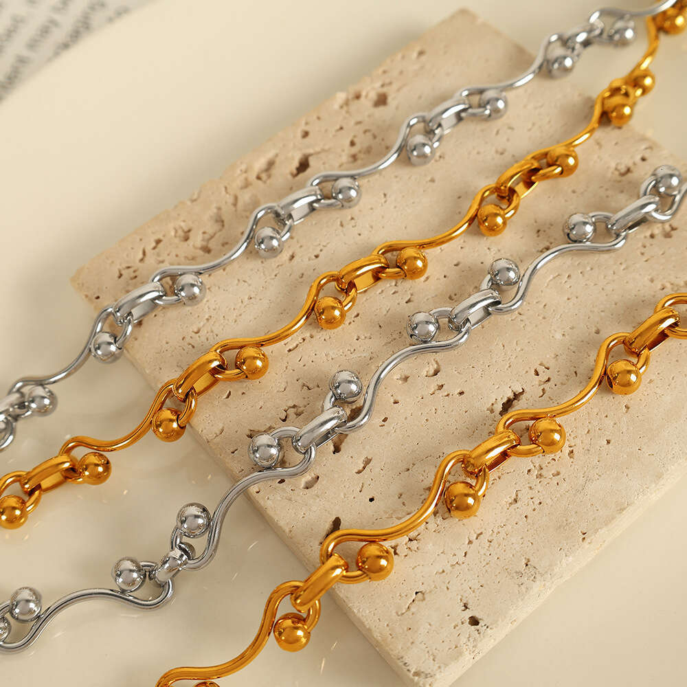 Fashionable Bracelet Necklace Set With Gold-Plated Titanium Steel Exaggerated Design, Versatile For Men And Women's Bracelets