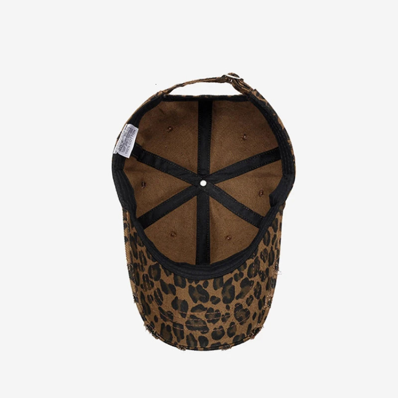 Personalized hole breaking leopard print baseball cap washed cotton shield duckbill cap seasonal casual cap hat 250430
