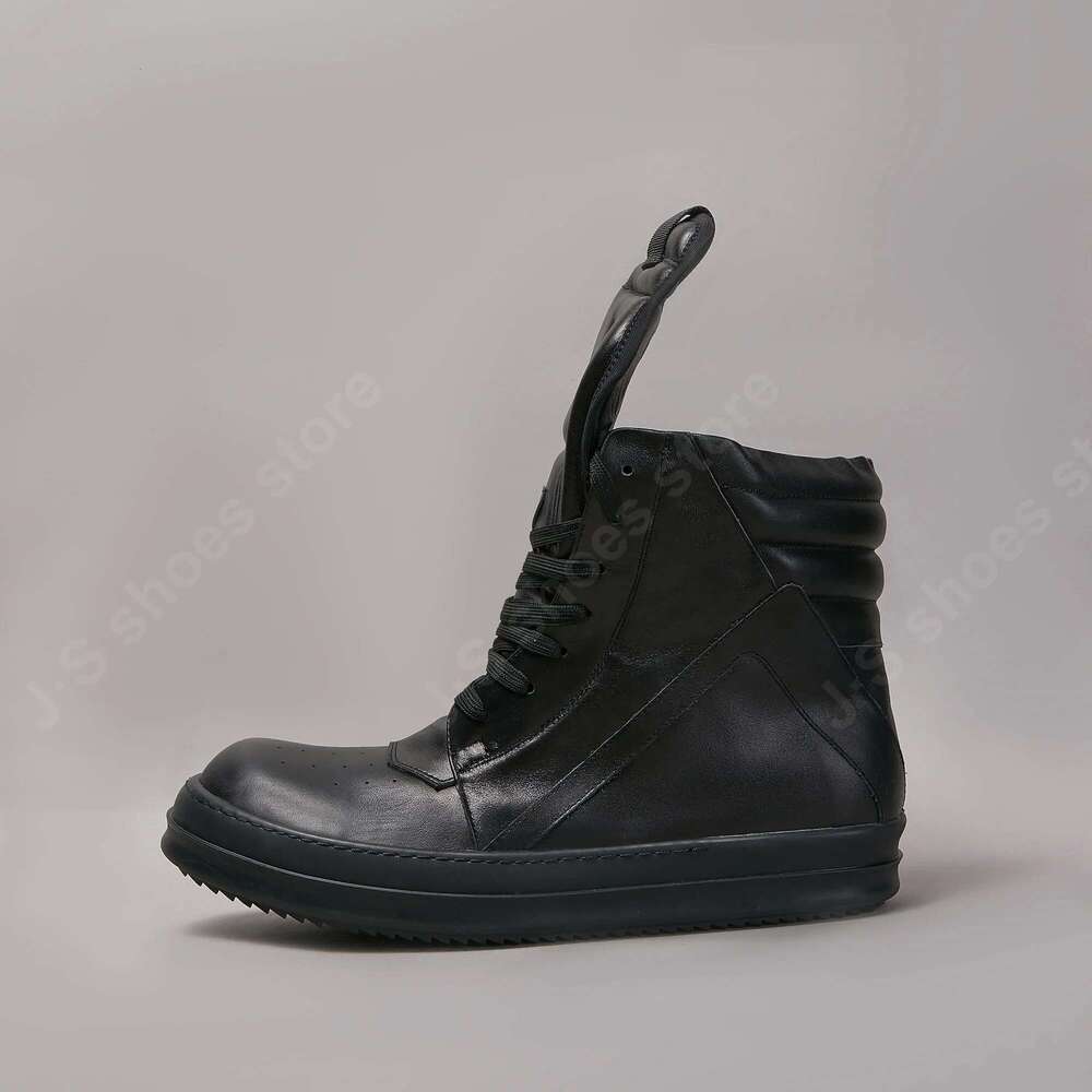 Brand Men Sneaker Women High top Full black Leather Casual Shoe Owens Boots Zipper Ankle Boot Lace Up Flat Sneakers
