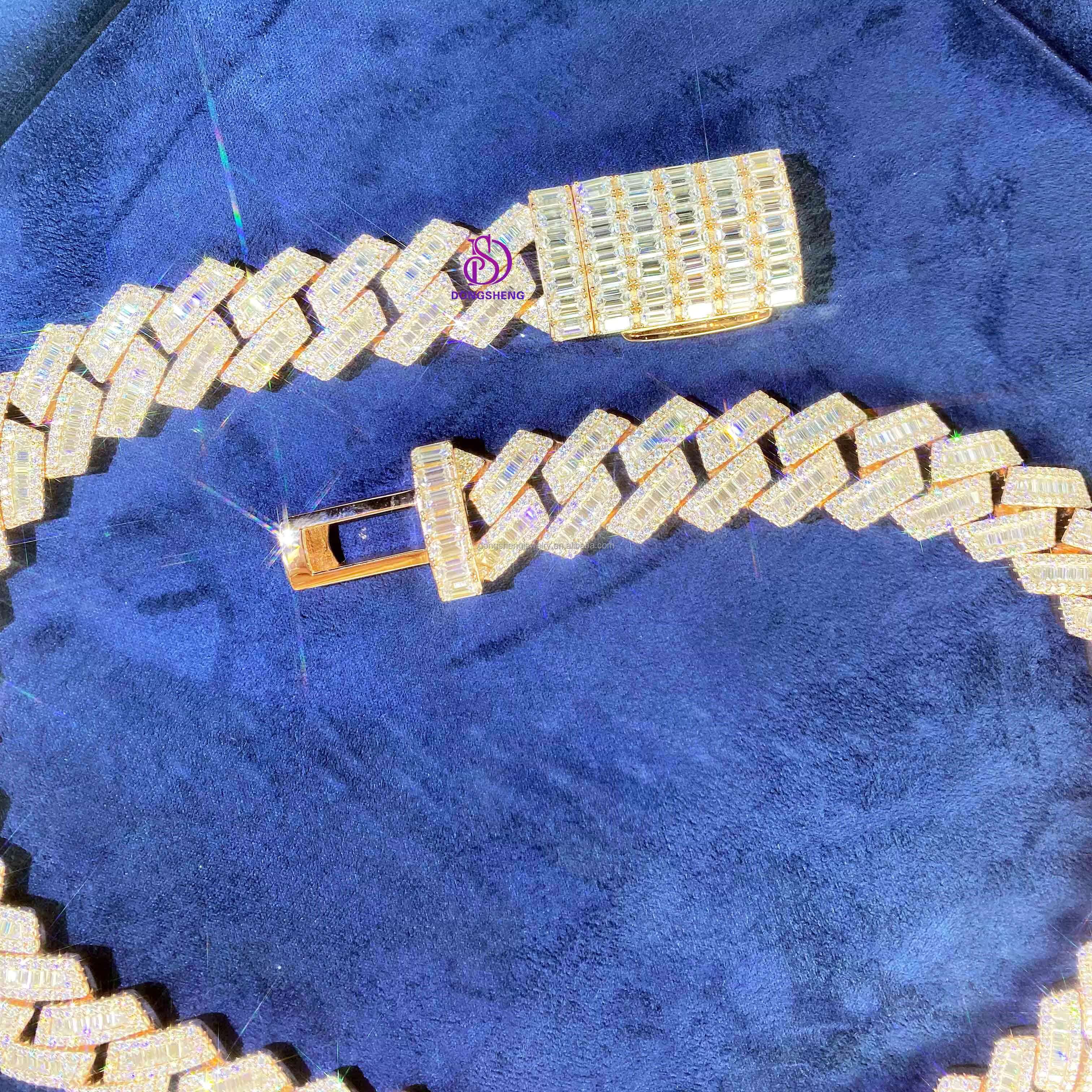 15mm Customization Hip Hop Cuban Link Necklace White Gold Plated Iced Out Moissanite Diamond Cuban Chain