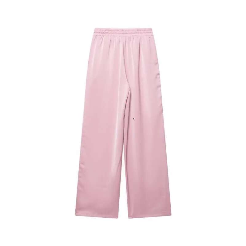 High Waist Pants Set Spring 2 Double-Breasted Satin Blazers Two Piece Lace Up Creased-Effect Trousers Women Outfit