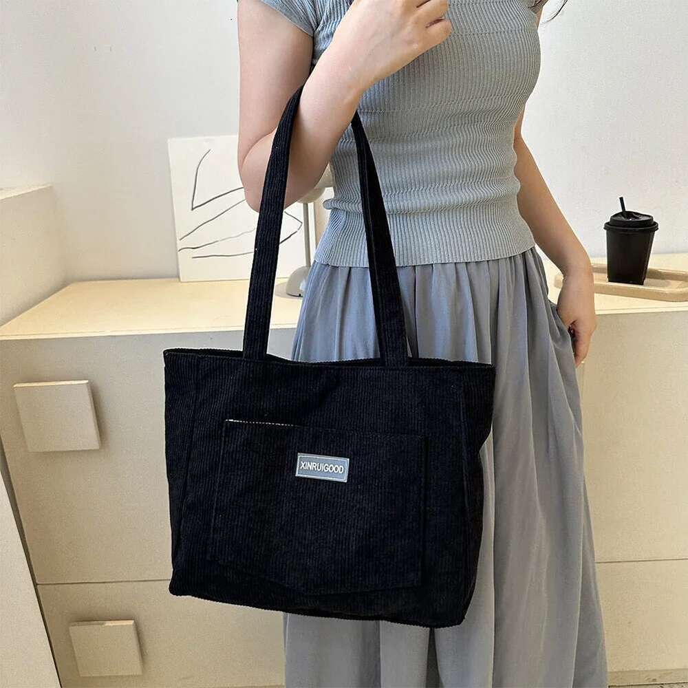 Women Large Capacity Shoulder Bags With Pockets Compartments Cord Tote Bag Handbags For School Work Shopping Bag