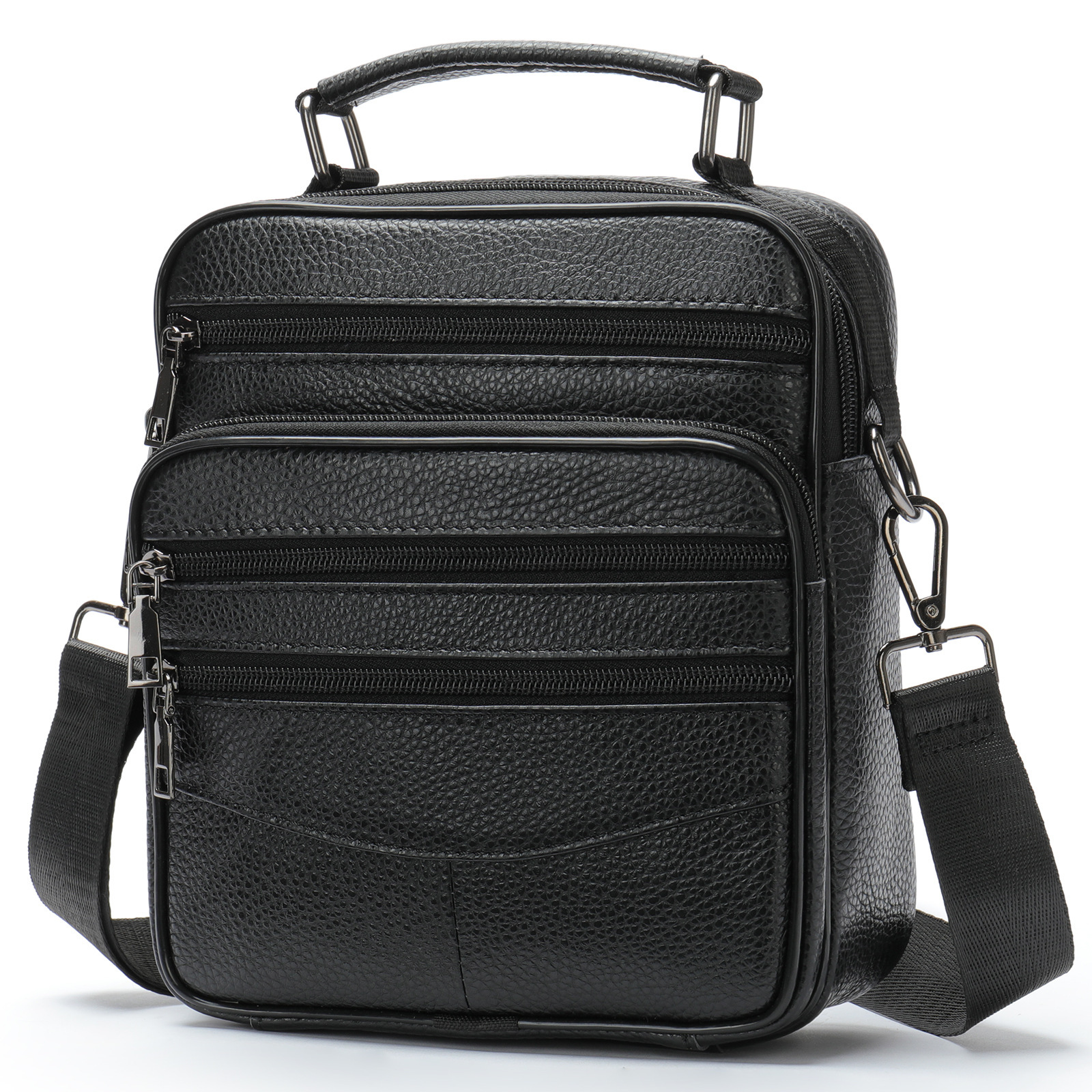 Single shoulder men's leather crossbody top layer cowhide casual small business vertical bag, trendy