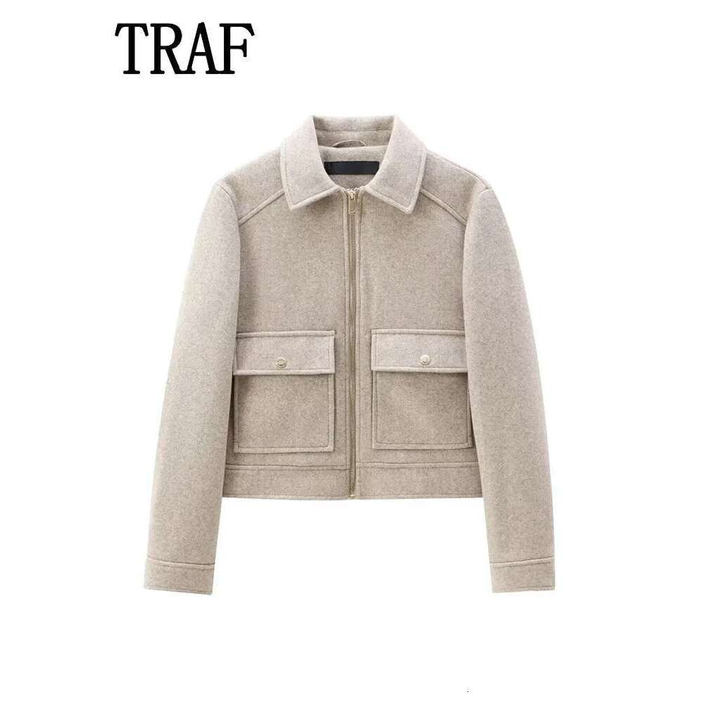 Zipper New Winter Long Sleeve Pocket Outerwear Coat Short Street Elegant Women's Jacket