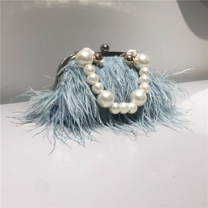 INS Turkey Hair Pearl Chain Shoulder Ostrich Grass Crossbody Dress Fur Women's Bag