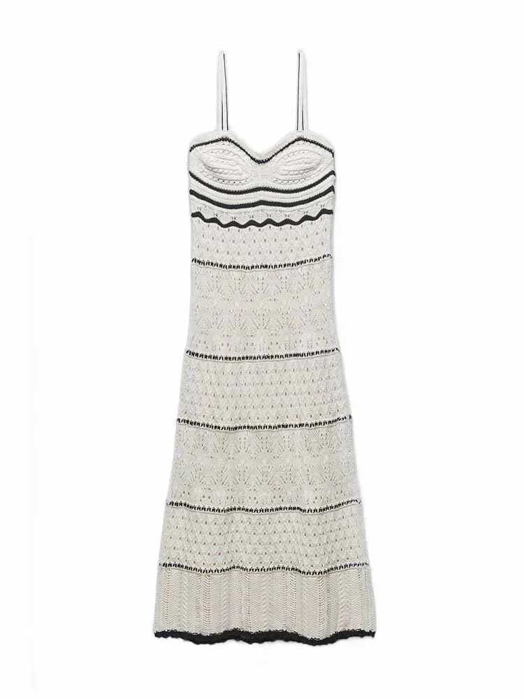 ZABA womens beach style crochet hollow ultra-thin suspender sweater long dress fashionable and elegant sleeveless spaghetti strap sexy dress W250430